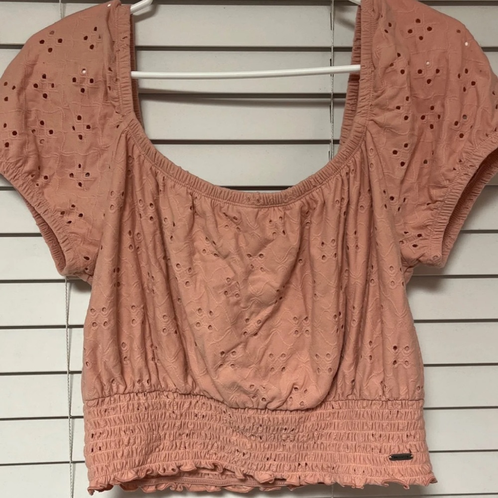 Hollister pink smocked crop top large